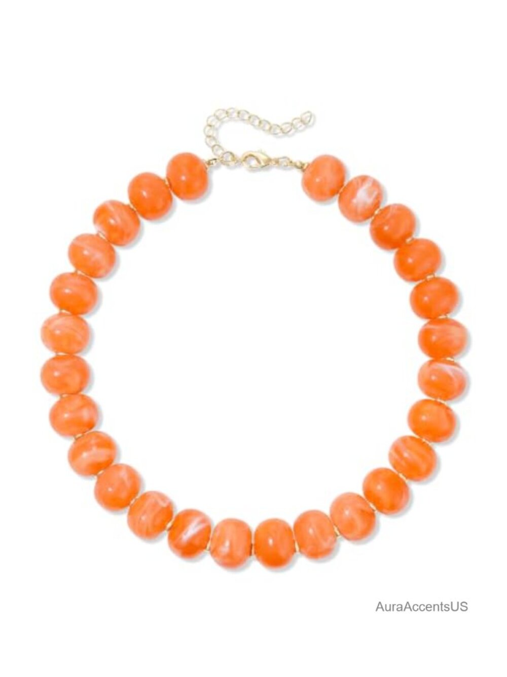 Chunky Resin Beaded Necklace Gold Plated Heart Pendant Statement